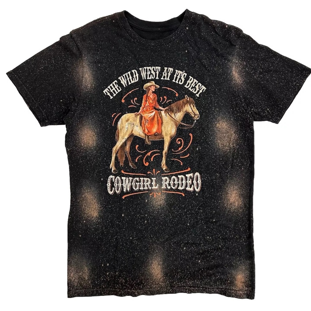 The Wild West At It’s Best Cowgirl Rodeo Bleached Graphic T Shirt NWOT Size M